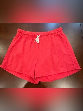Perfect White Tee Red French Terry Sweat Shorts Size M 100% Cotton